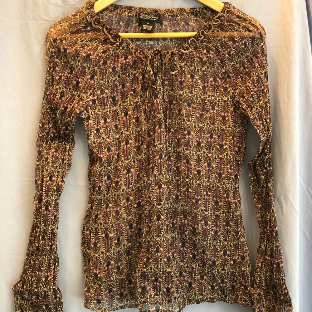 Lucky Brand Boho sheer gauze shirt flare sleeves M